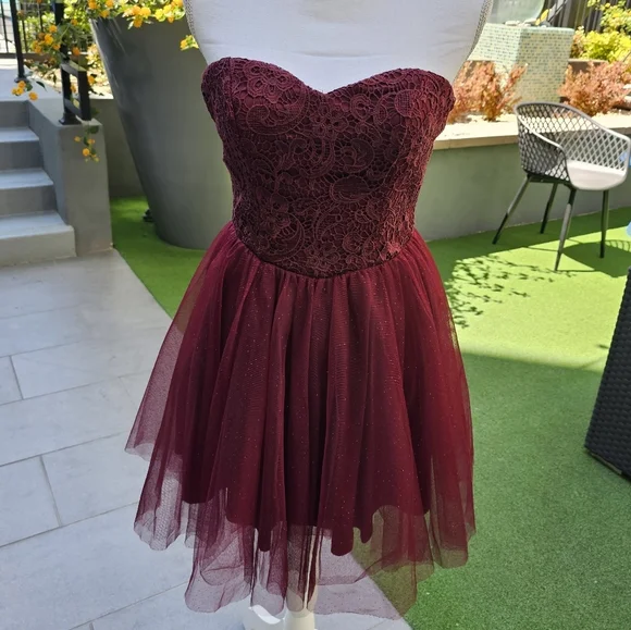 🆑️ SPEECHLESS Fit Flare Dress | Strapless Tube Floral Lace Sweetheart M - Picture 10 of 17